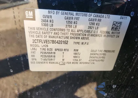 2011 GMC Terrain Slt z USA, uszkodzony, nr VIN 2CTFLVE57B6420162